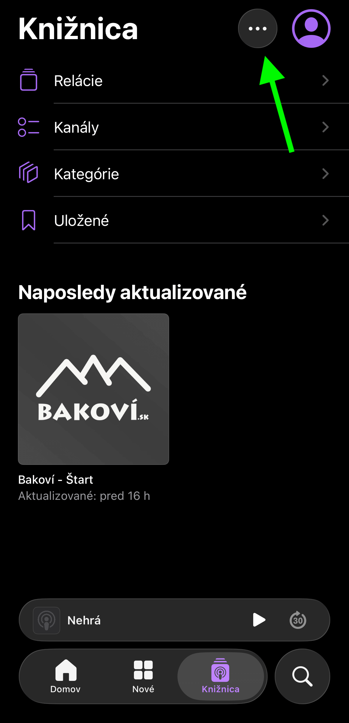 V pravom hornom rohu kliknite na tlačidlo s tromi bodkami