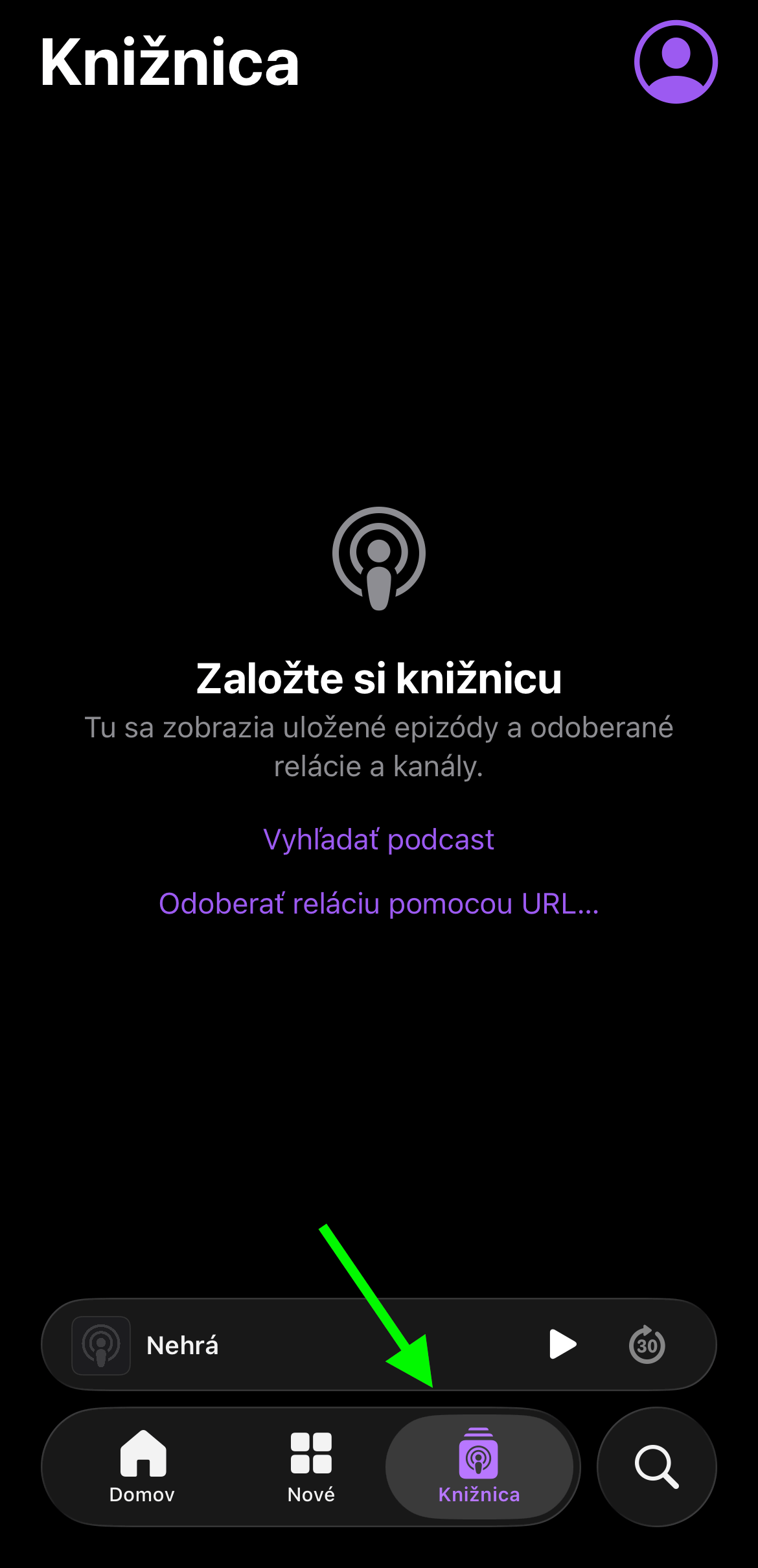 V spodnom menu klepnite na kartu Knižnica (Library)